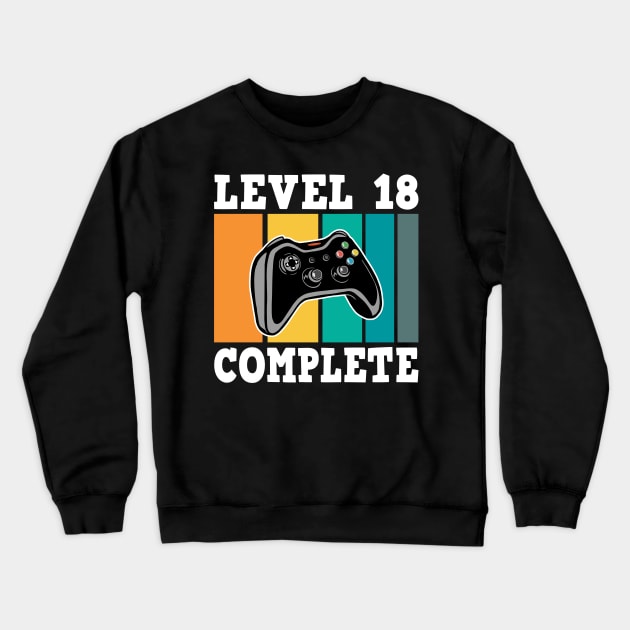 Level 18 Complete 18th Birthday 18 Years Gamer 2002 Crewneck Sweatshirt by Kuehni